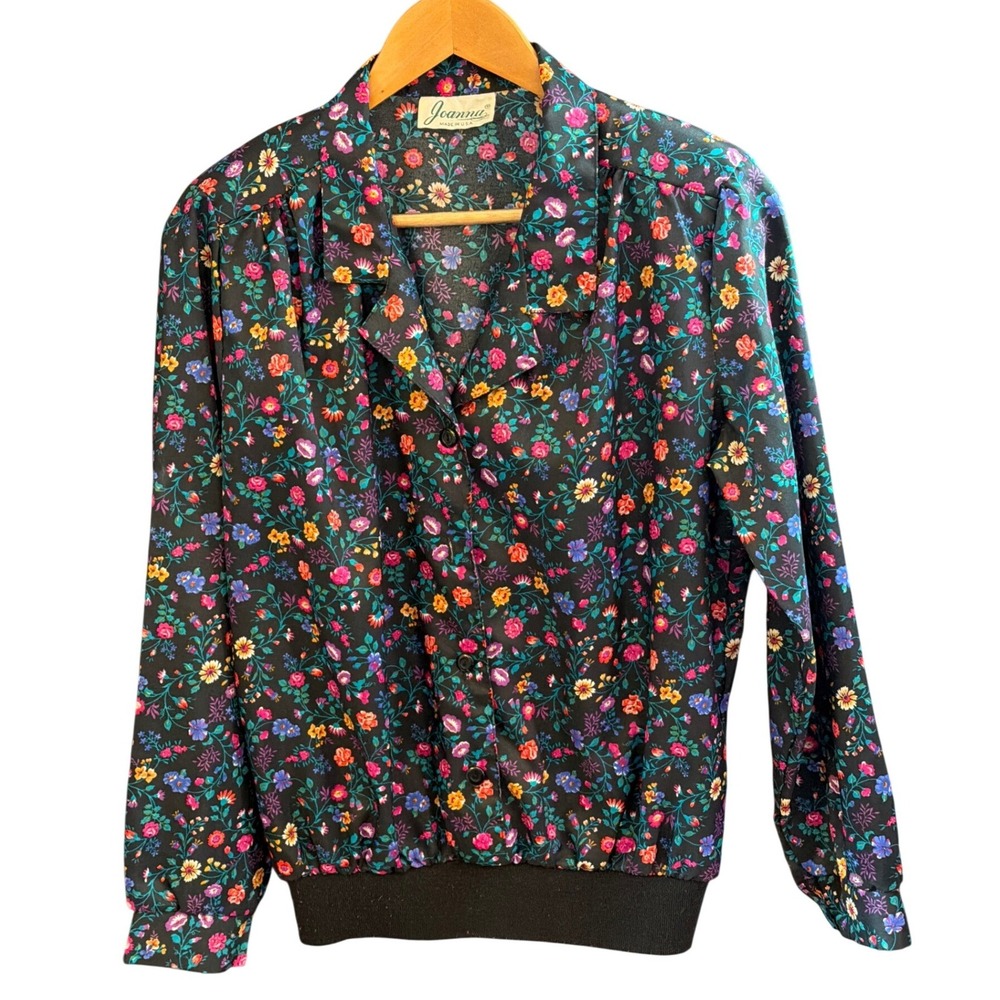 Vintage 80's Joanna Floral Blouse Dark Floral Cottagecore Grannycore Romantic